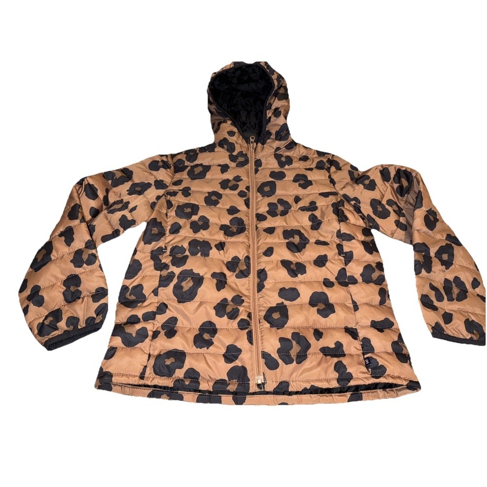 GAP Big Girls Cheetah Brown Black Print Cold Control Jacket w/ Hood Sz 16‎ XXL